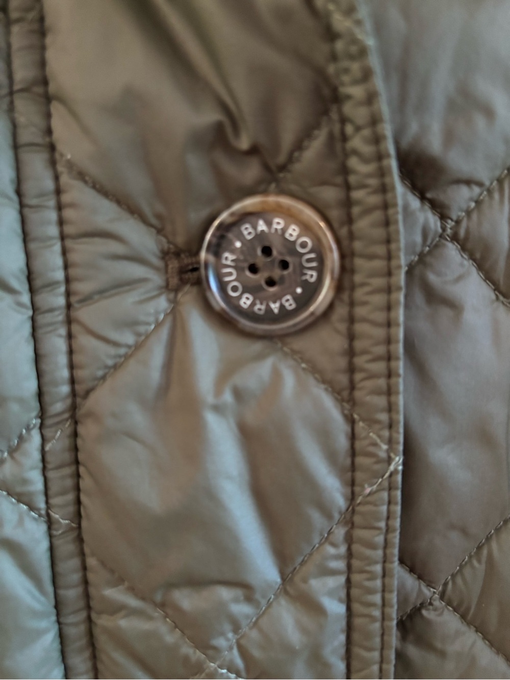 Barbour Olive Quilted Long Puffer with Tan Collar - Picture 3 of 4